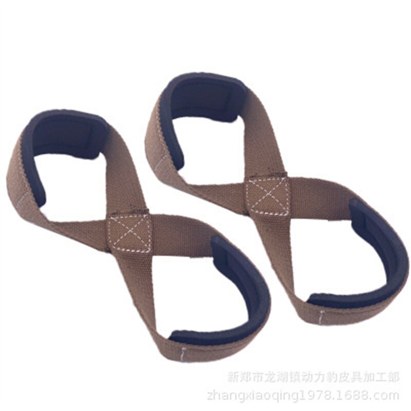 1 Pair Figure 8 Weight Lifting Straps Dead Lift Wrist Strap for Pull-ups Horizontal Bar Powerlifting Gym Fitness Equipment: Coffee 20cm