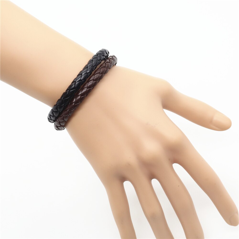 Neue Lässig Vintage Punk 2 schicht Braun Schwarz Handgemachte Webart Pu-leder Männer Armbänder Für Frauen Homme Männer Schmuck