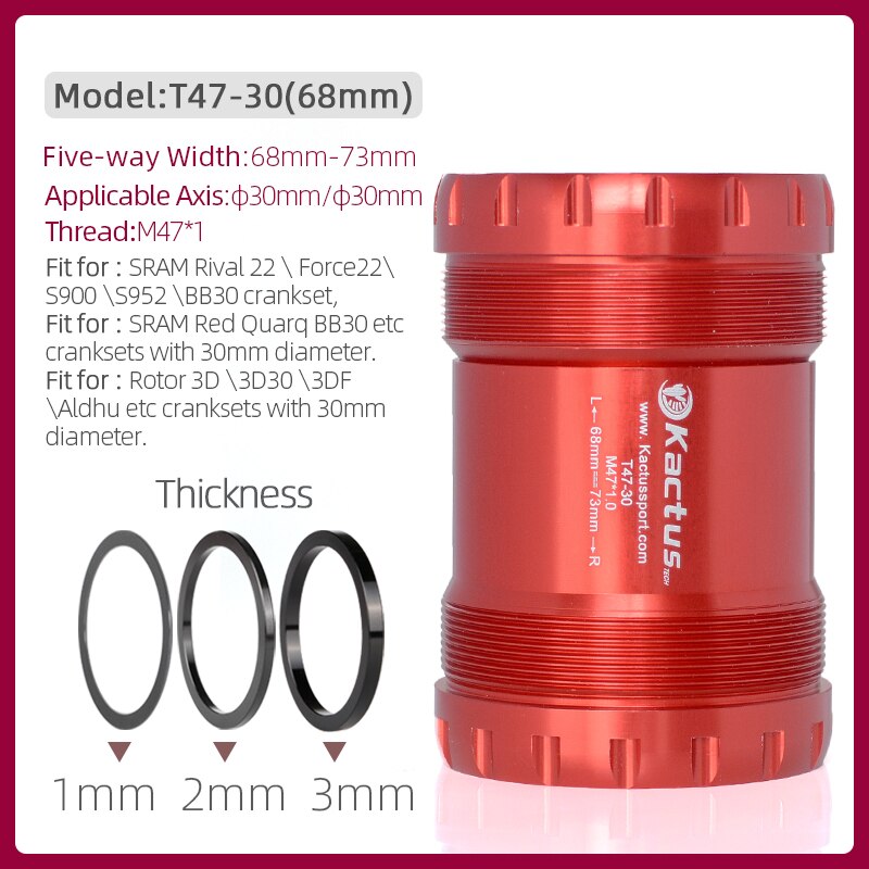 Movimento centrale della bicicletta movimento centrale 30mm albero cuscinetto ceramico parti della bicicletta PF30/PF4130/BB30/BSA30/T47 per bici da strada MTB: T47-30(68) RED