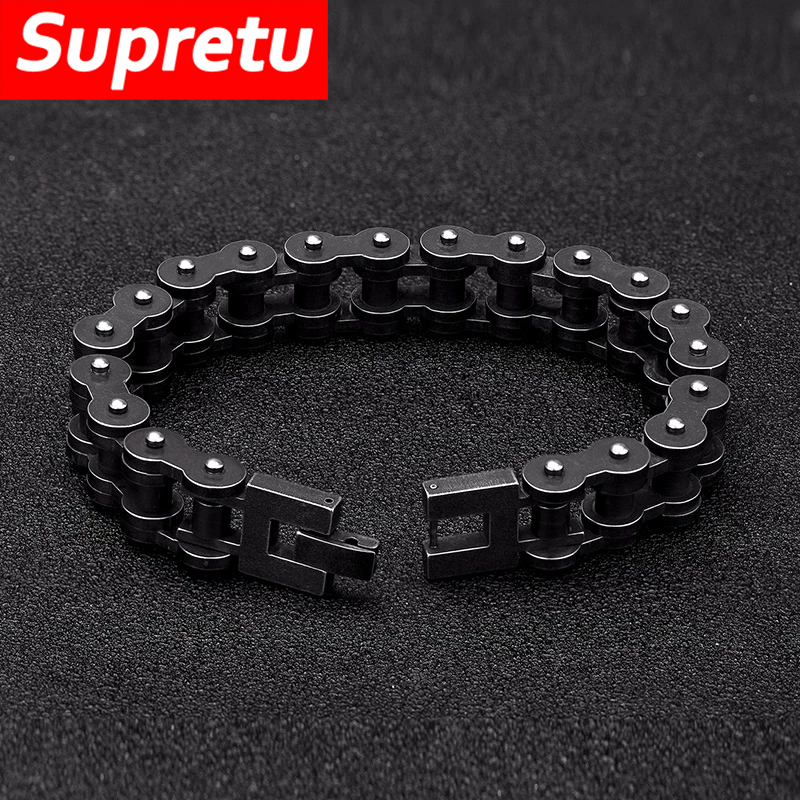 Vintage Armbänder Männer Edelstahl Motorrad Kette Biker Zubehör Schwarz Einfache schnalle Armband Charme Männlichen Schmuck