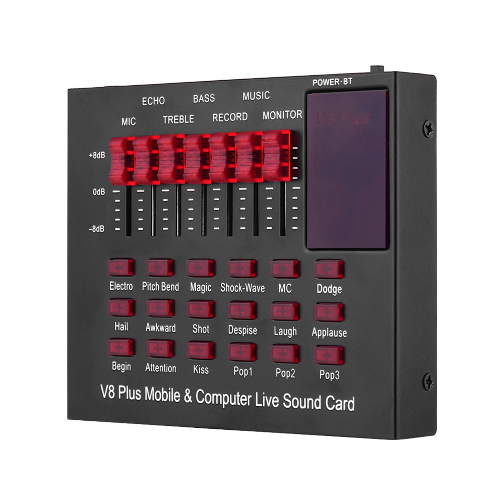 Multifunctional Mobile & Computer Sound Card USB Audio Interface with Multiple Sound Effects BT Connection for Music Recording