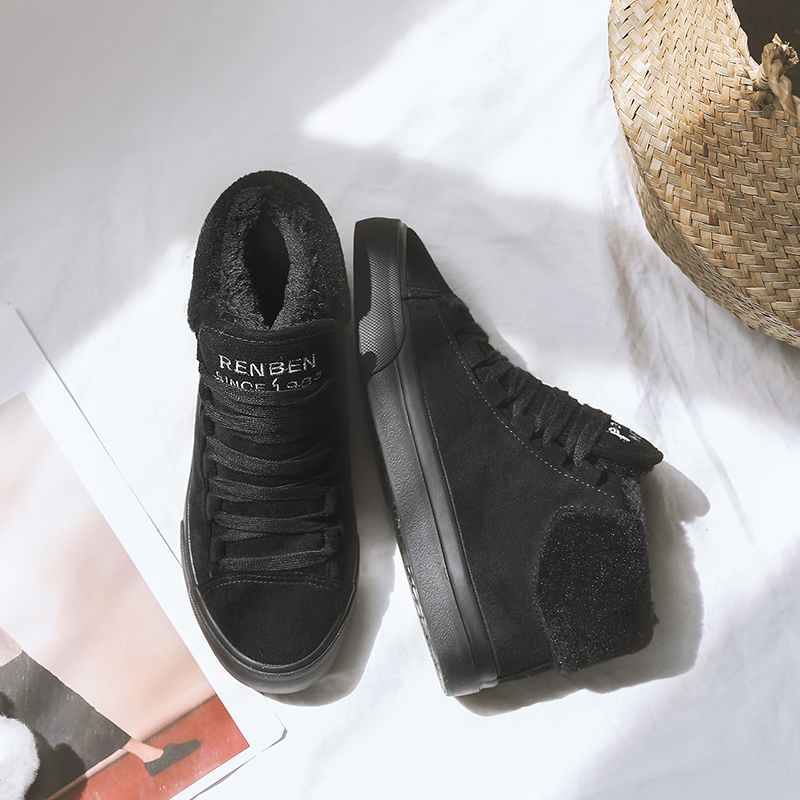 Botas de felpa cálidas para mujer, zapatos informales con plumas de ante para exterior, botas de nieve duraderas para mujer, calzado para mujer: Black / 6,5