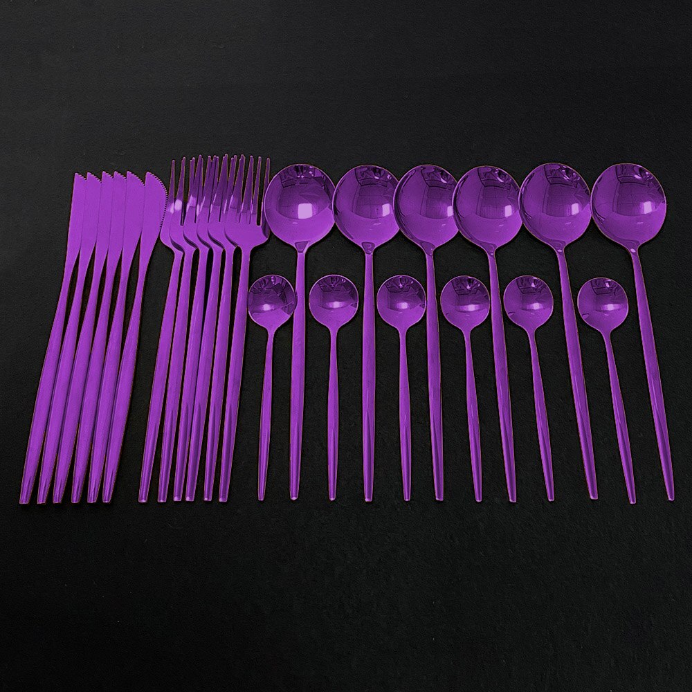 Explosion24Pcs Bunte Geschirr Set Edelstahl Besteck Set Küche Spiegel Gold Geschirr Set Messer Gabel Löffel Geschirr: Lila