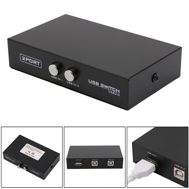 2 Ports USB2.0 Sharing Device Switch Switcher Adapter Box For PC Scanner Printer