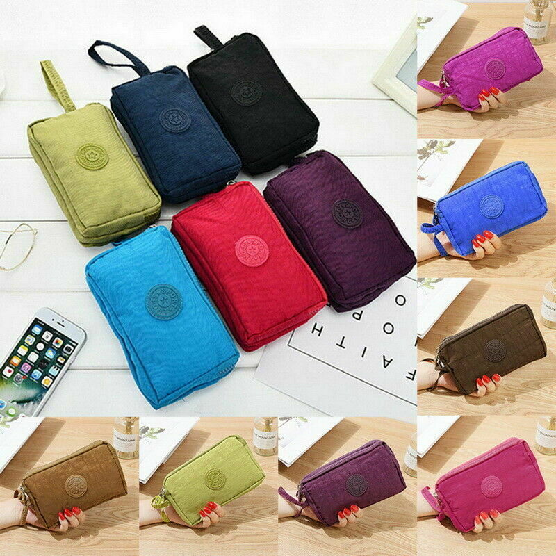 Womens Mini Phone Bag Short Wallet Three-Layer Zipper Purse Coin Purse Casual Solid Simple Lady Wrist Strap Card Wallet