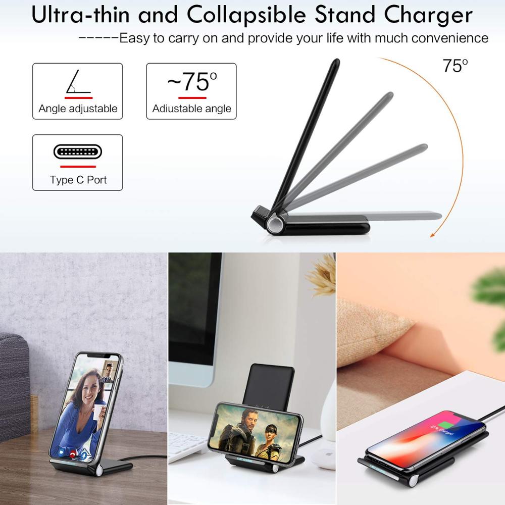 15W Fast Wireless Charger Stand Foldable USB Charging Holder for iPhone 12 11 Pro Max XS XR X 8 Samsung S21 S20 S10 Note 20 10 9
