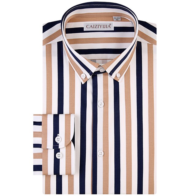 Men&#39;s Multi-Color Vertical Striped Long Sleeve Shirts Pocketless Button-down Standard-fit Casual Shirt: CZLX5025 / 38