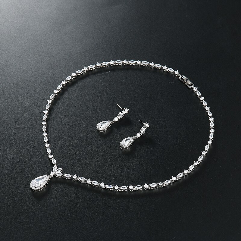 WEIMANJINGDIAN – collier et boucles d&#39;oreilles en cristal de zircone cubique, ensemble de bijoux de pour mariage ou Banquet,