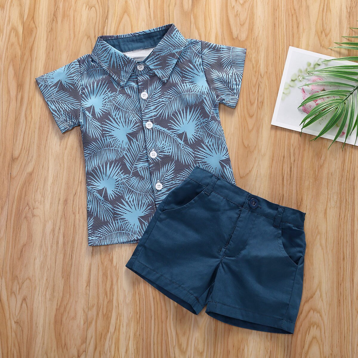 0-5Y Sommer Gentleman Kinder Baby Jungen Kleidung Sets Drucken Kurzarm T Shirts Tops + Blau Shorts 2 stücke