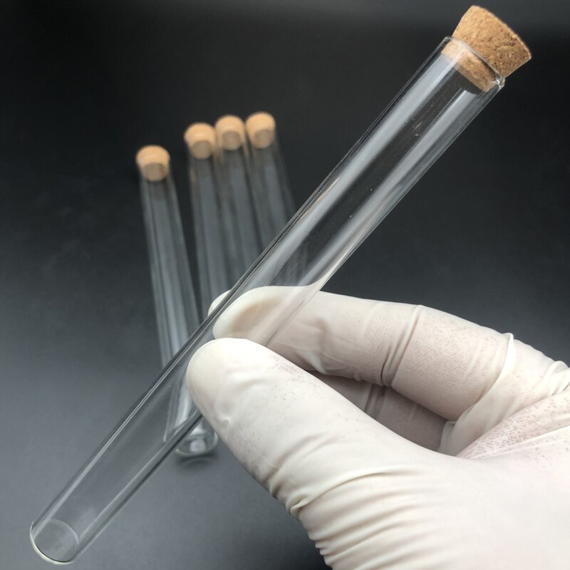15x150mm Lab Transparent Flat Bottom Glass Test Tubes With Cork Wooden Stoppers for Laboratory Container 20pcs/Pack