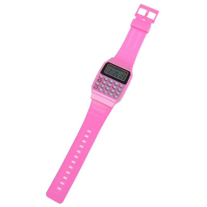 Led-rekenmachine, elektronisch digitaal chronograafhorloge, computerhorloge voor kinderen, jongens en meisjes, sporthorloges van rubber: Rozenrood