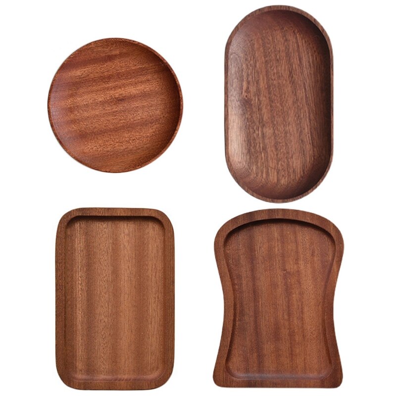 4 Shapes Wooden Serving Trays Plate Tea Dessert Dinner Breads Fruits Snack Food Display Dishes Trays for Kitchen