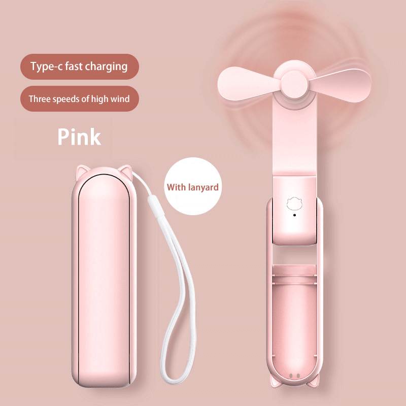 Mini Handheld Fan Small Pocket Fan USB Rechargeable Battery Fan Folding Cooling Hand Fan Mini USB Fan With Power Bank: Dark Green