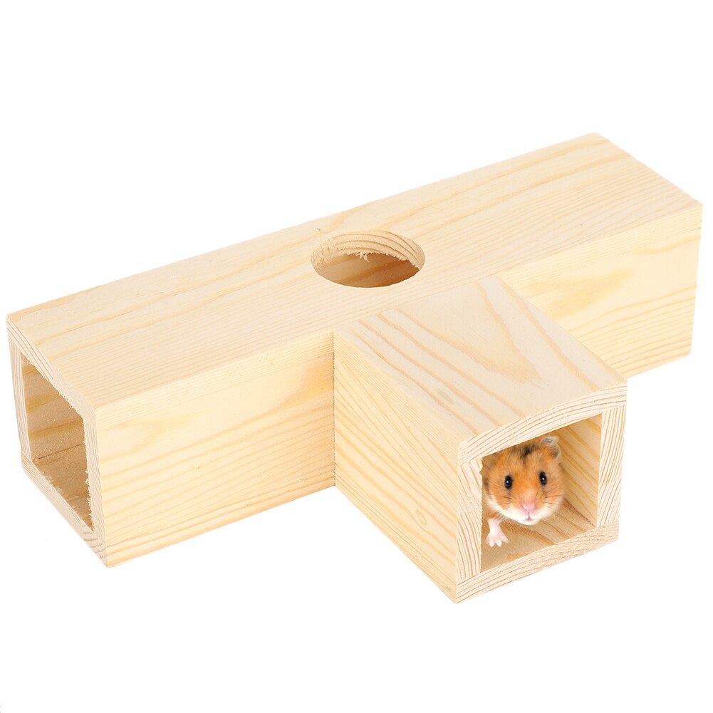 Træ hamster tunnel rør små kæledyr hus rede træning motion legeplads legetøj eller som et sjovt sted at lege (stor t-type): Stor