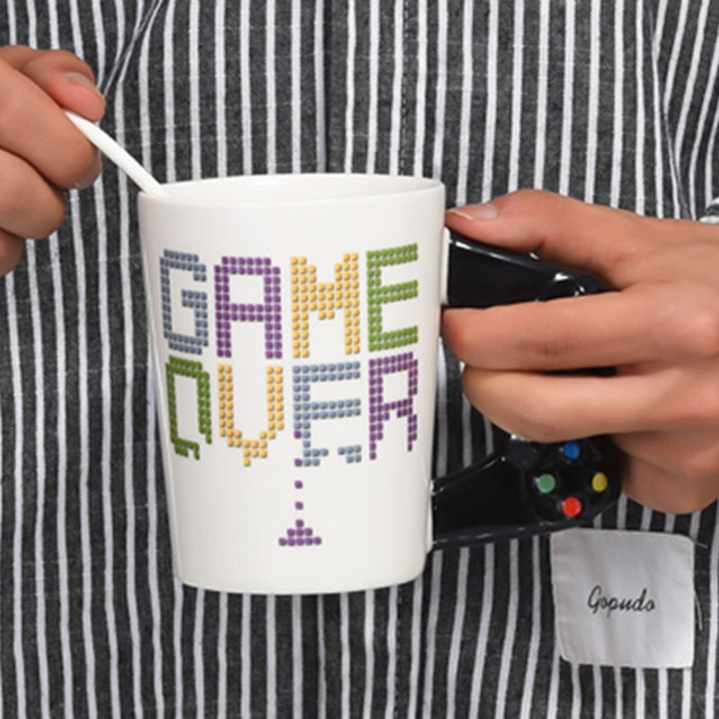 380mL Game Over Coffee Mug 3D Game Controller Handle Mug Ceramic Cup Milk Tea Mugs Gameboy Birthday Christmas