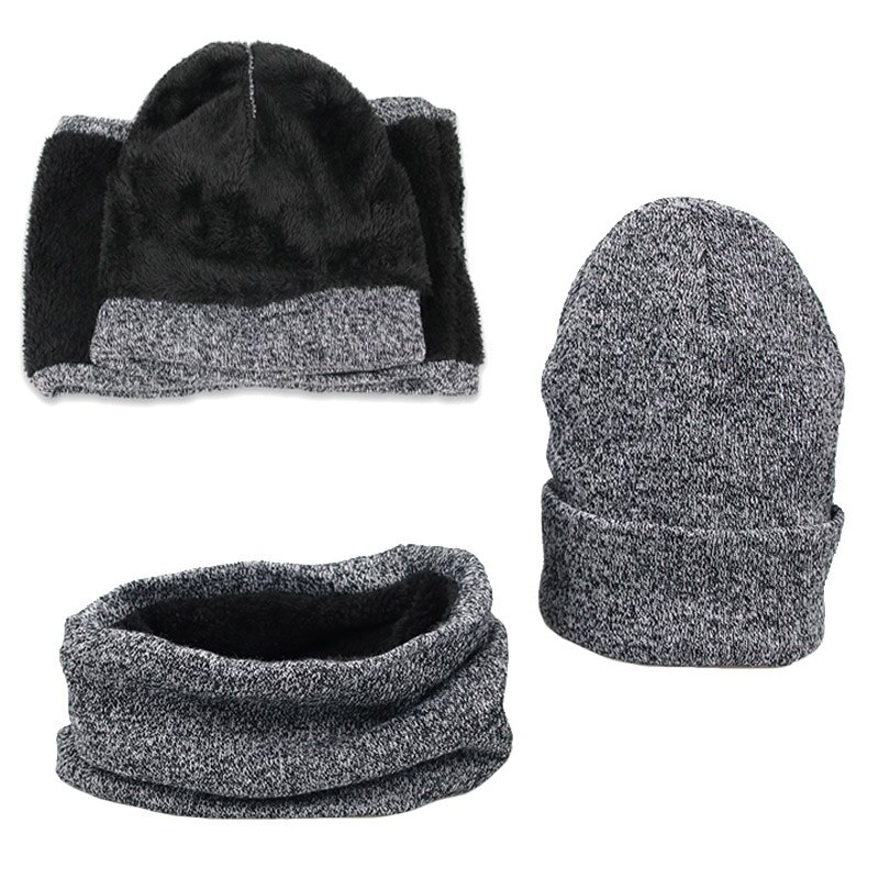 Winter Men Hats Scarves Gloves Set Knitted Plus Velvet Hat Scarf Set Kit Male 3 Pieces/Set Beanies Scarf Glove