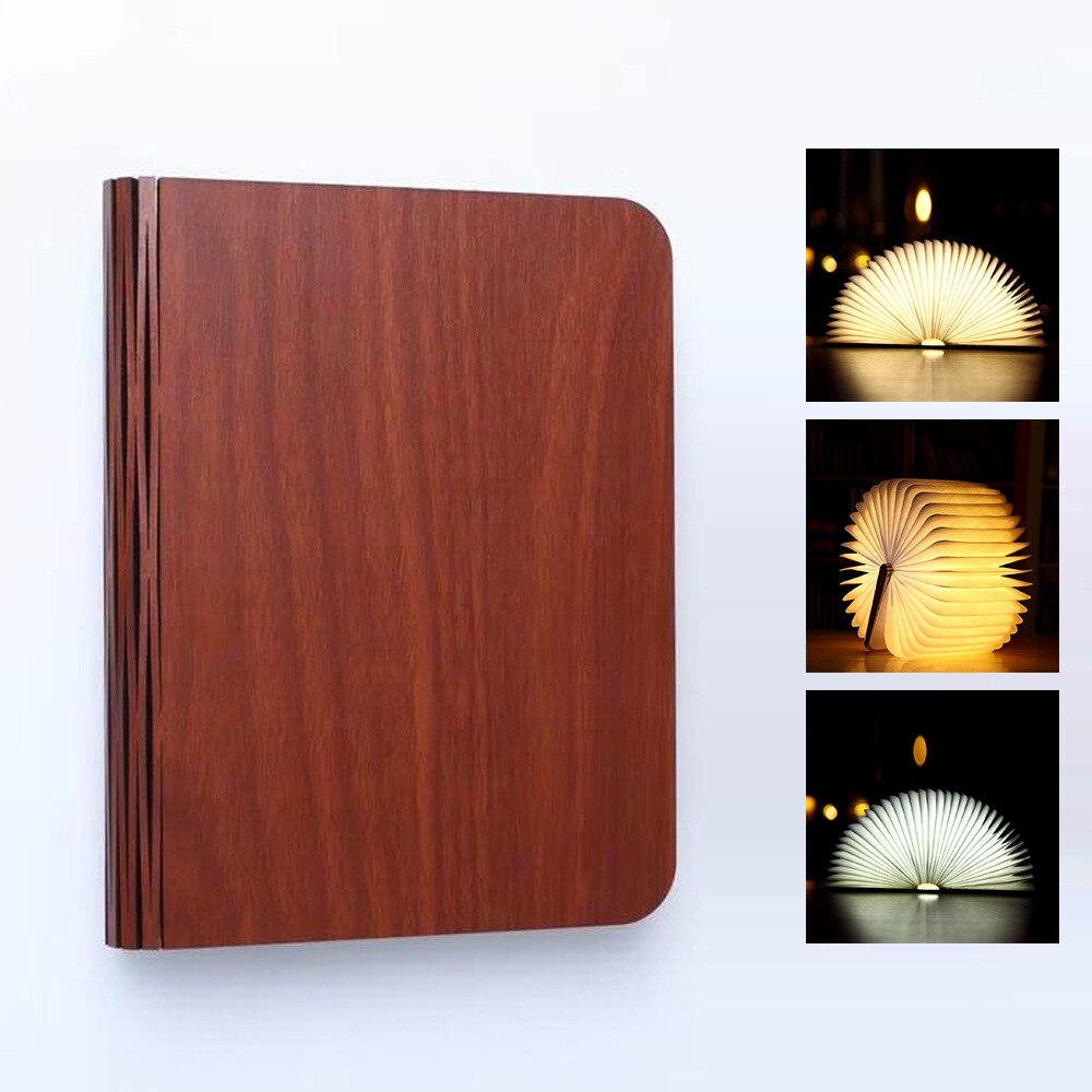 Houten Gezicht Boek Lamp Usb Oplaadbare Led Booklamp Magnetische 3 Kleur Opvouwbare Night Boek Licht Bureaulamp Home Decor: Wooden-Brown-M