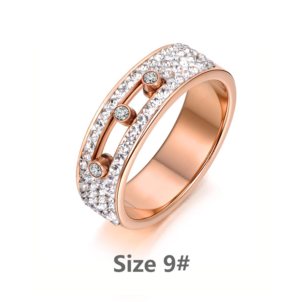 Lokaer Classic Mosaic Clay Rhinestone Crystal Rings Bangle Sets Titanium Steel Rose Gold Color Wedding Jewelry For Women SE022: Ring-9