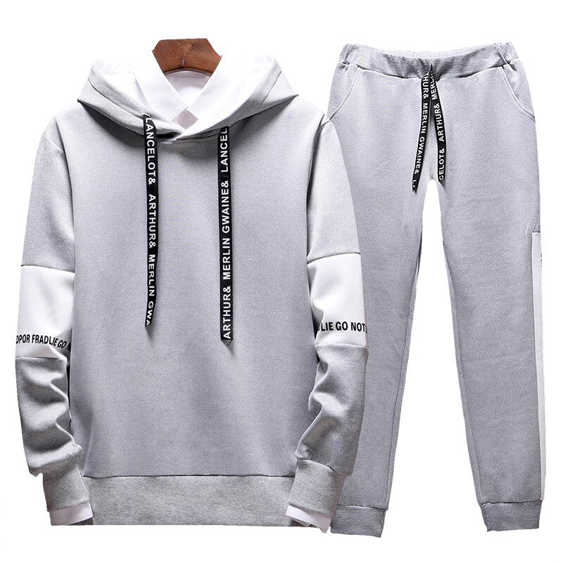 Patchwork survêtements hommes ensembles printemps automne sweat à capuche costume hommes vêtements de sport pull deux pièces ensemble décontracté hommes ensembles: gray / XXL