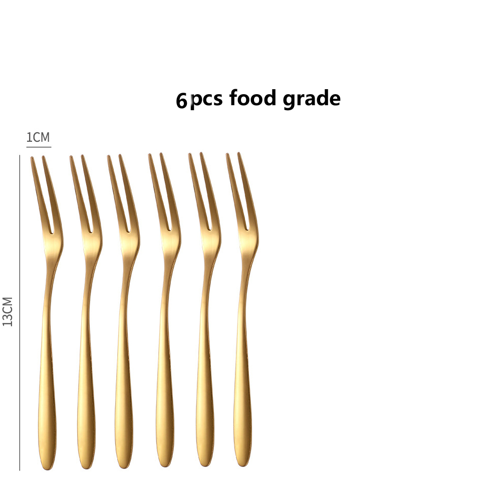 6/12 stücke Edelstahl Zwei-zinken Gabel Obst Gabel set Geschirr Mehrere Verwenden Snack Kuchen Dessert Gabeln Cafeteria Hause besteck: gold 6pcs