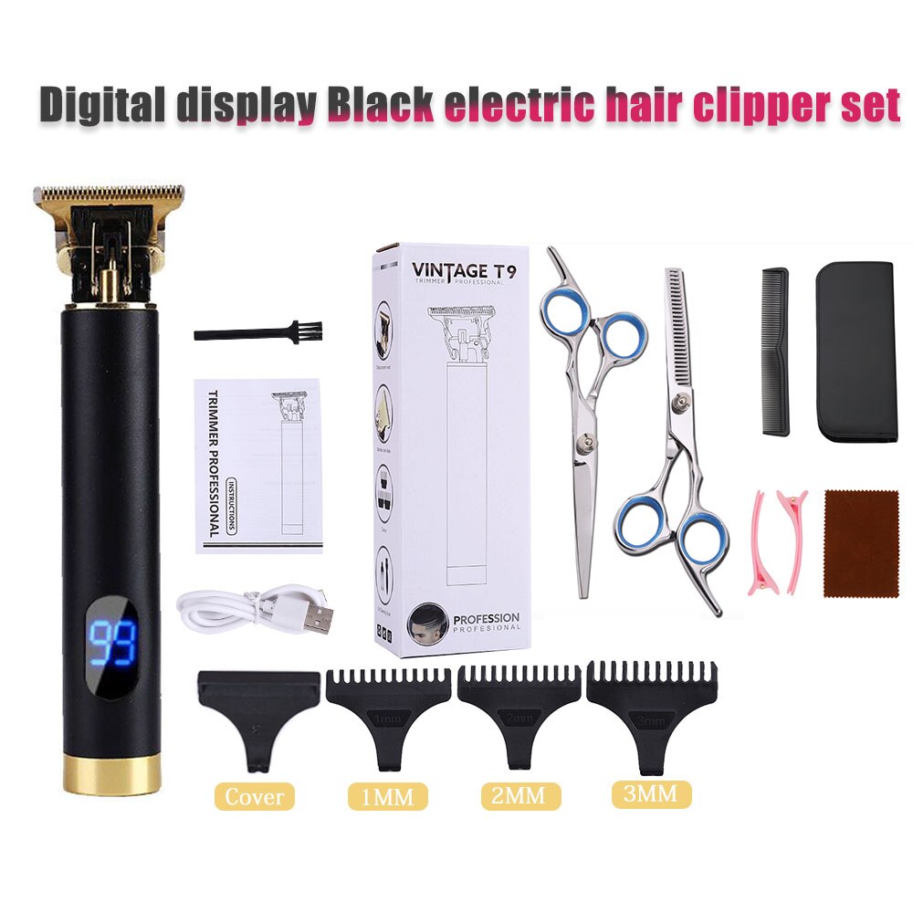 Rechargeable Clipper Hair Mower Trimmer Men CutterShaver Beard Electric Haircut Machine Hairstyle Cutting Portable: Digital-Black-2