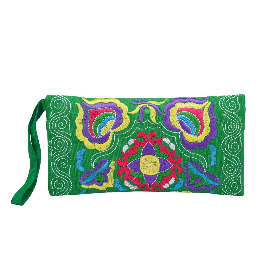 Clutch Bag Vintage Coin Purse Women Ethnic Card Package Handmade Embroidered Wristlet Wallet Women Flower Sac #xsw