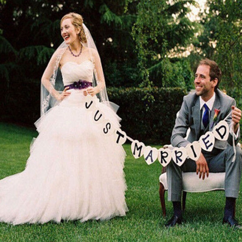 Bunting Garland Handmade Decorative Wedding Sign Cards JUST MARRIED Wedding Banner Party Decoration