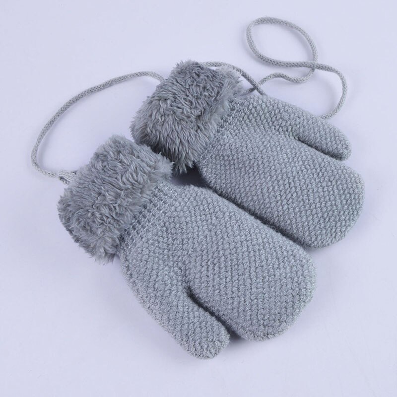 Nyfødt baby hansker og votter søt tegneserie spedbarn tykkere varme fleecehansker låve takrenne jenter vinter varme hansker: Skjold grå