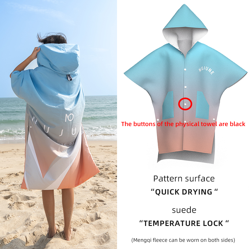 Nu-June Surfponcho Fleece gevoerd Herfst Winter Strandlaken Mantel Warme badjas Winddicht met capuchon voor strand Hete lente: Paars