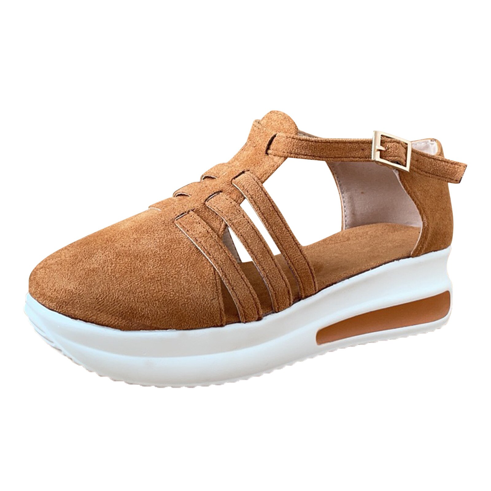 nouvelles Sandales D'été Femmes Wedge Plate-Forme Boucle Sangle Sandales Femme Décontracté Solide Chaussures Dames Sandales De Chanvre Chaussures: Marron / 37