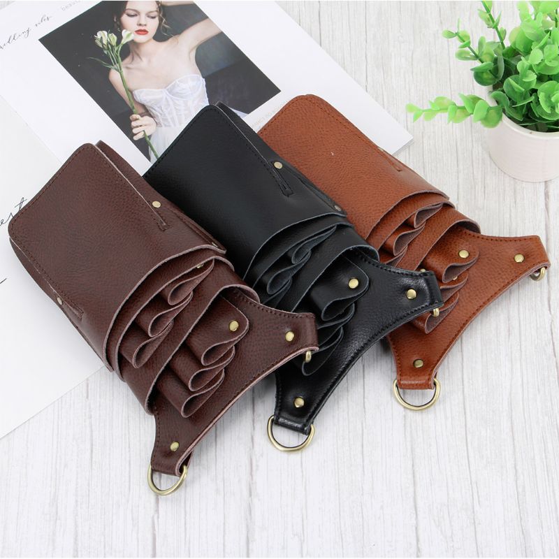 Portable PU Leather Scissors Bag with Strap Hair Stylist Pocket Hairdressing Tool Pouch for Hairdressers