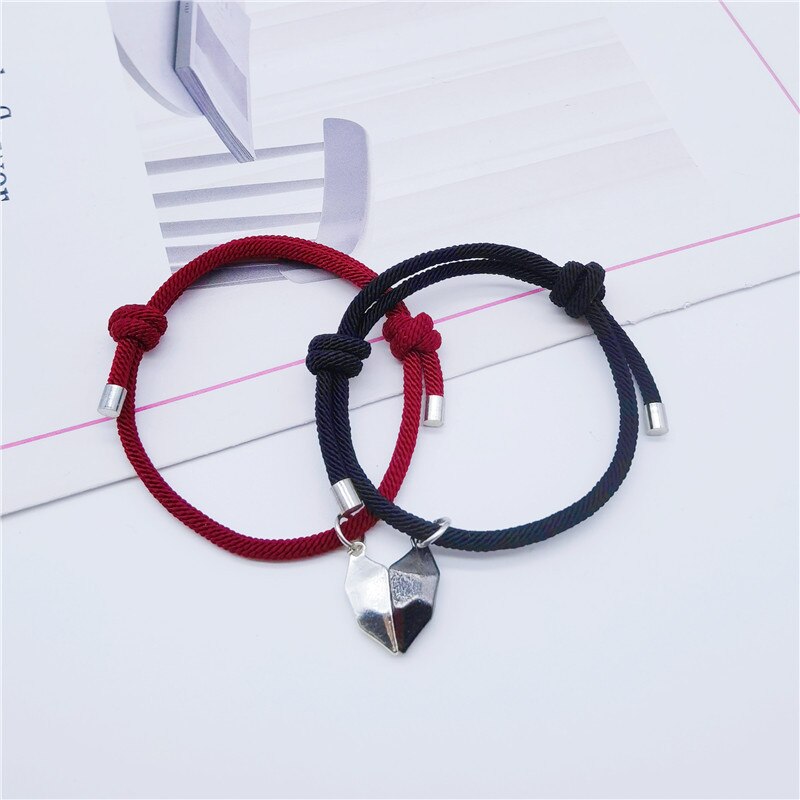 Zwart En Wit Liefde Wishing Stone Paar Armband Diepbedroefd Splicing Magnetische Zuigkracht Geweven Verstelbare Hand Touw