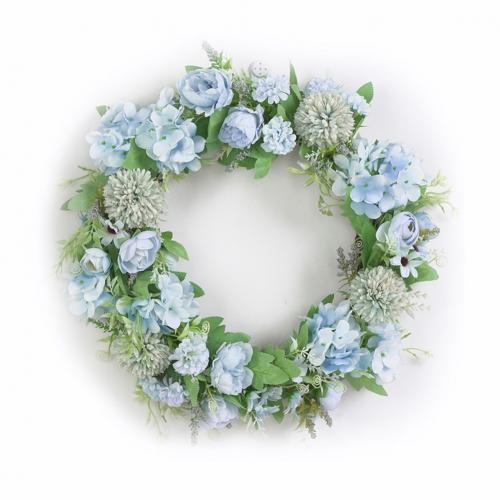 Konstgjord blomsterkrans dörr krans gör det själv bröllopsfest hängande hem vägg trädgård dekor: Sjöblått