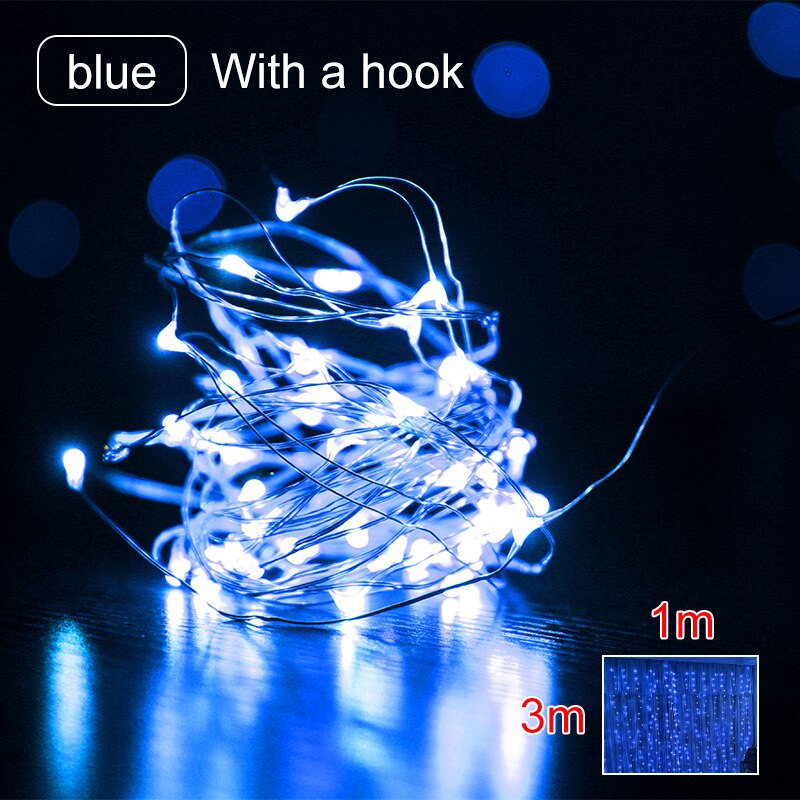 Led String Lights Usb Afstandsbediening Wedding Garland Gordijn Wandlamp Voor Slaapkamer Outdoor Fairy Decoratie: Blue / 3M X 2M