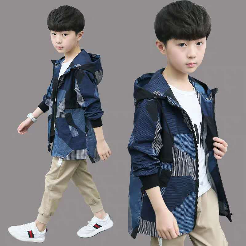 Kinderen Jas Jas Voor Jongens Lente Hooded Windscherm Jas Kinderen Uitloper Waterdichte Lange Stijl Casual Sport Camouflage Jas