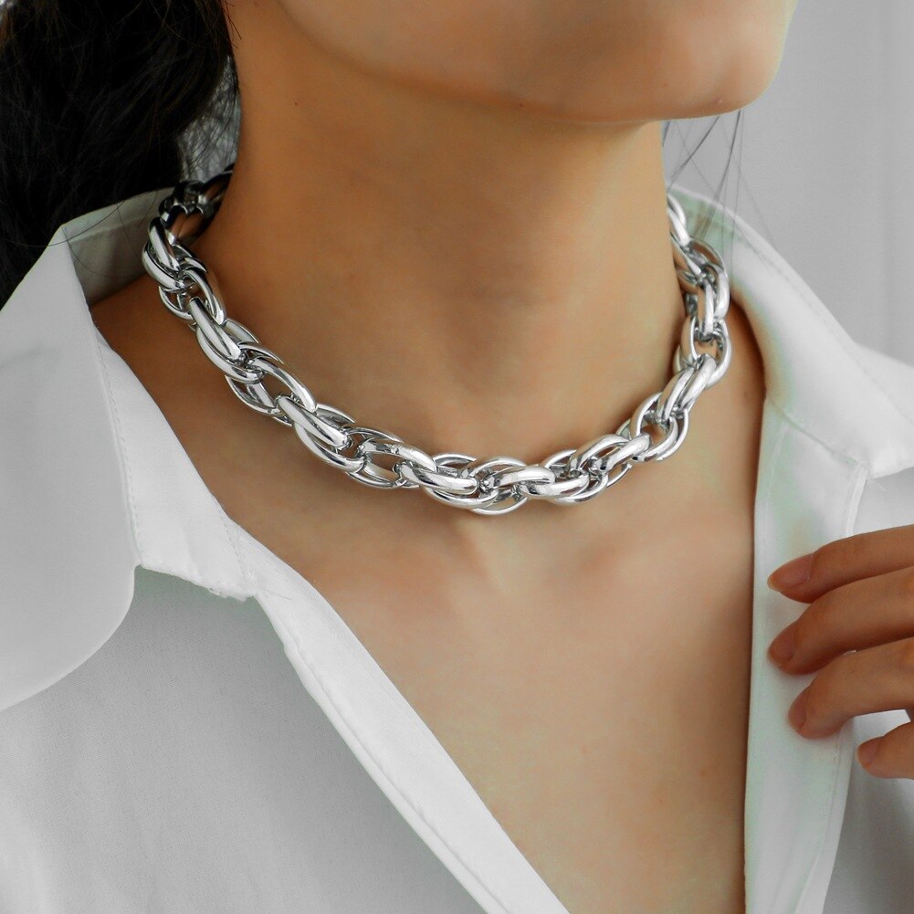 Collar con forma de corazón para mujer, Gargantilla con estilo , cadena de línea cubana, joyería al por mayor: 174 sliver