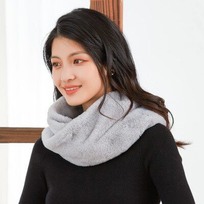 Écharpe coréenne en fausse fourrure de lapin, col, cachemire, solide, peluche, épaisse, chaude, écharpe, snood, cyclisme, coupe-vent, pull ,  o23: Gris
