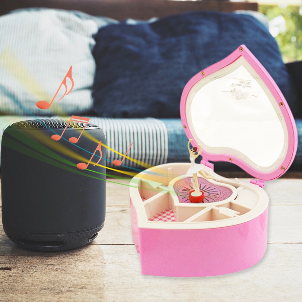 Caja de música con manivela en forma de corazón romántico, cajas musicales de plástico de bailarina de Metal, adornos para decoración del hogar, de cumpleaños