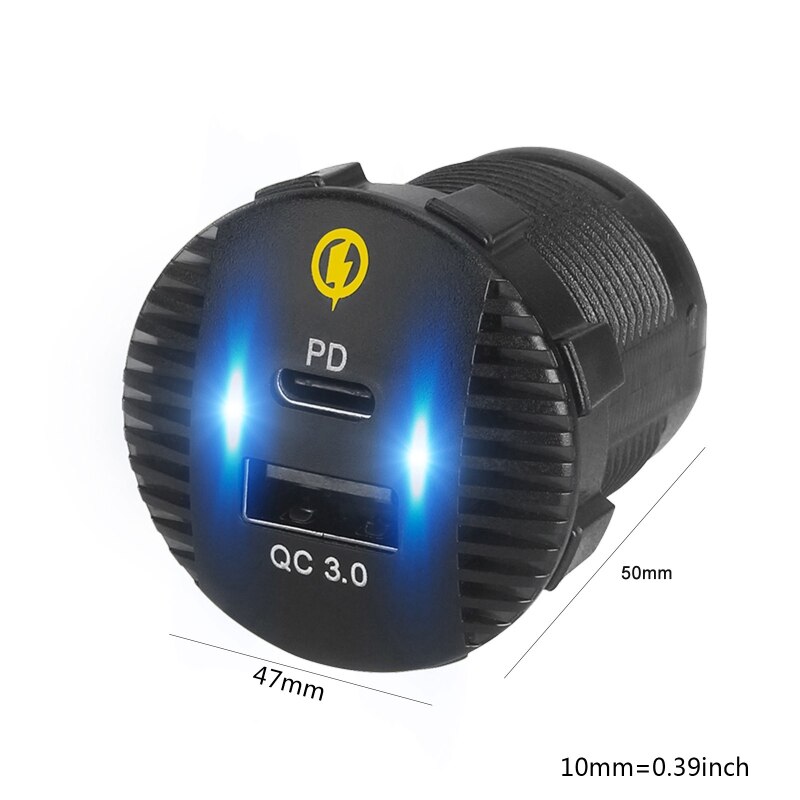 Impermeabile 12V 24V Carica Rapida QC3.0 USB 18W Tipo C PD Veloce Adattatore del Caricatore Dell'automobile per SUV barca Camion Marine Tablet Telefono Cellulare GPS