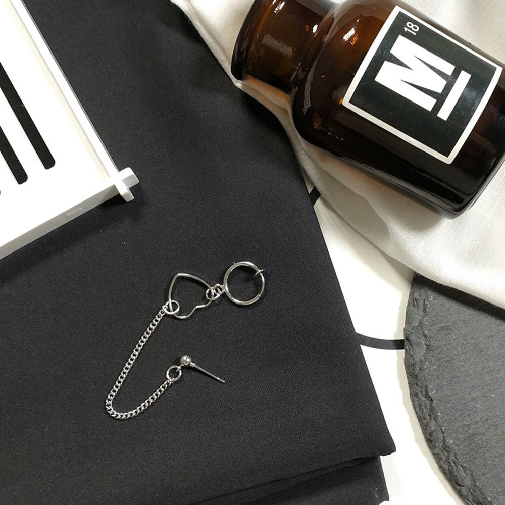 Women Punk Hip Hop Long Chain Earrings Silver Circle Heart Statement Dangle Earrings Accessories Korean Jewelry