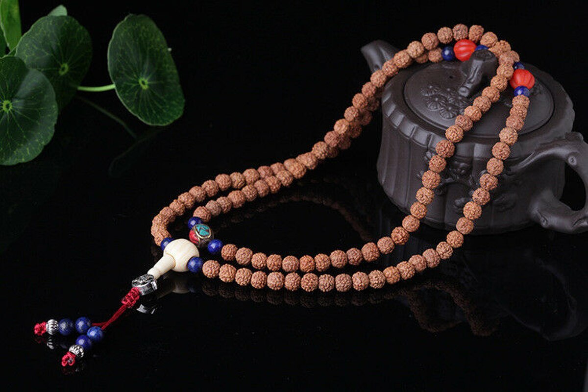 8mm tibetansk buddhism 108 rudraksha frön handarbete koppar pärla mala halsband