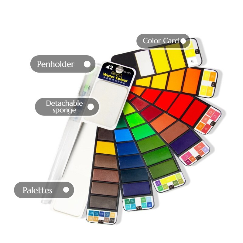 8/25/33/42 Solide Aquarel Verf Set Met Water Borstel Pen Opvouwbare Reizen Water Kleur Pigment Voor Draw