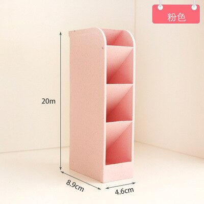 Large Capacity Desk Pen Holder Plastic Desk Organizer Pencil Makeup Storage Box Desktop Office Pen Pencil Holder Stand Case: small pink