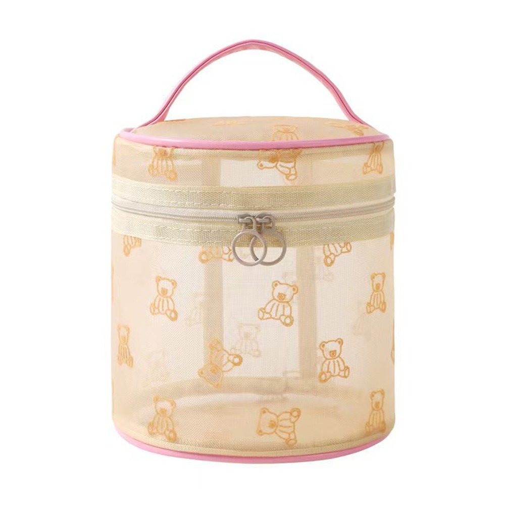 Large Capacity Mesh Cosmetic Bags Zipper INS Toiletries Storage Pouch with Handle Soft Perspective Makeup Bag Travel: Gold