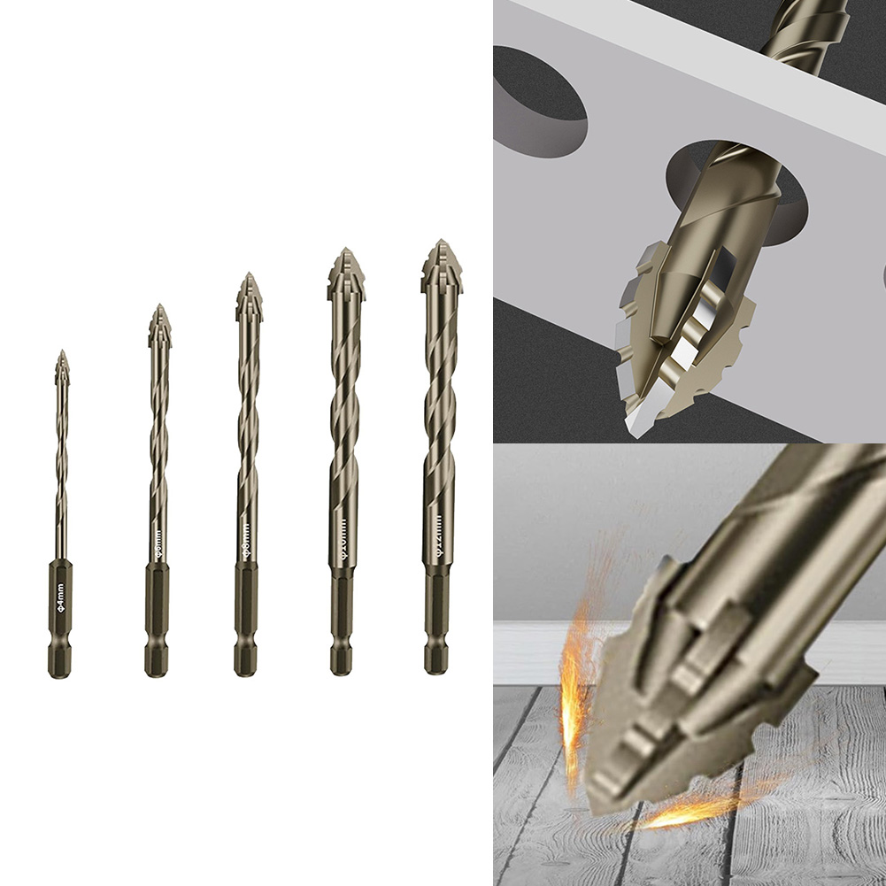 5pcs 4/6/8/10/12mm Eccentric Drill Bit 4 Edge Masonry Drill Bits Set For Wood Concrete Glass Brick Tiles
