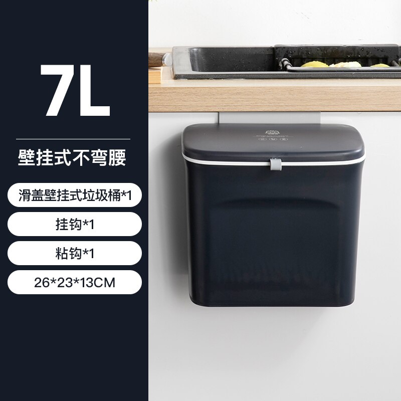 Cubo de basura antiolor para cocina, tapa de reciclaje de plástico para colgar, montaje en pared, color blanco, 9l: Style 7