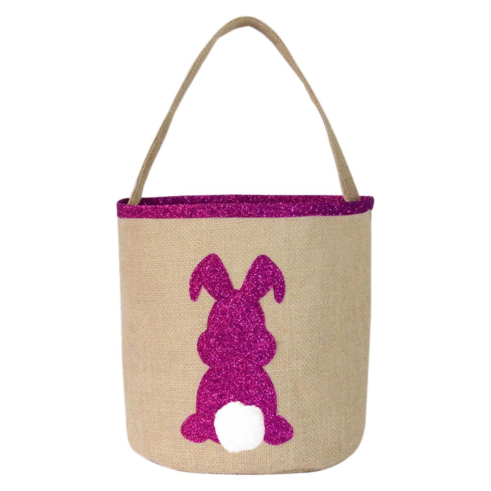 Easter Bunny Basket Canvas Cotton Egg Candy Storage Basket With Fluffy Tail For Easter: Red