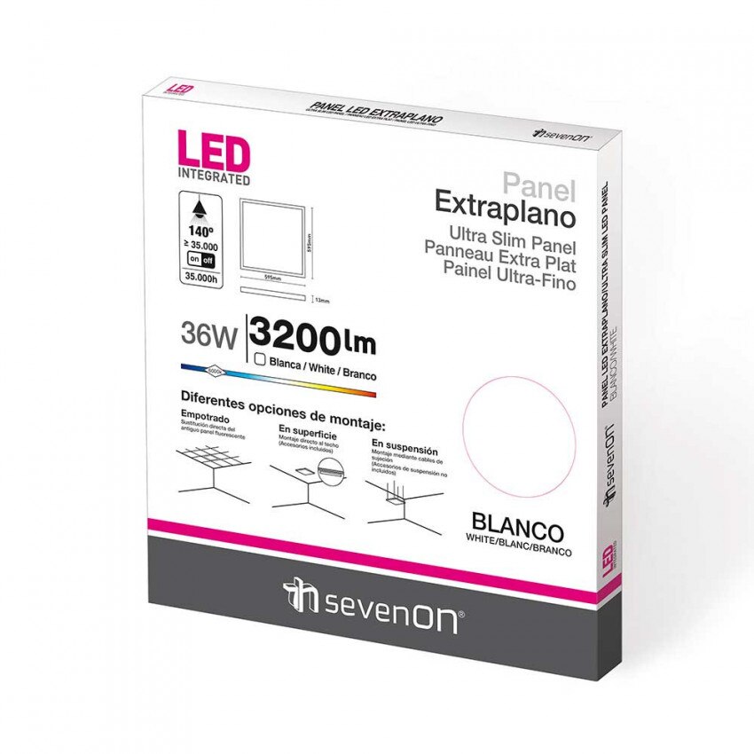 Panel LED Ultraslim Cuadrado 36W 3200lm 600x600mm 4000K 7hSevenOn