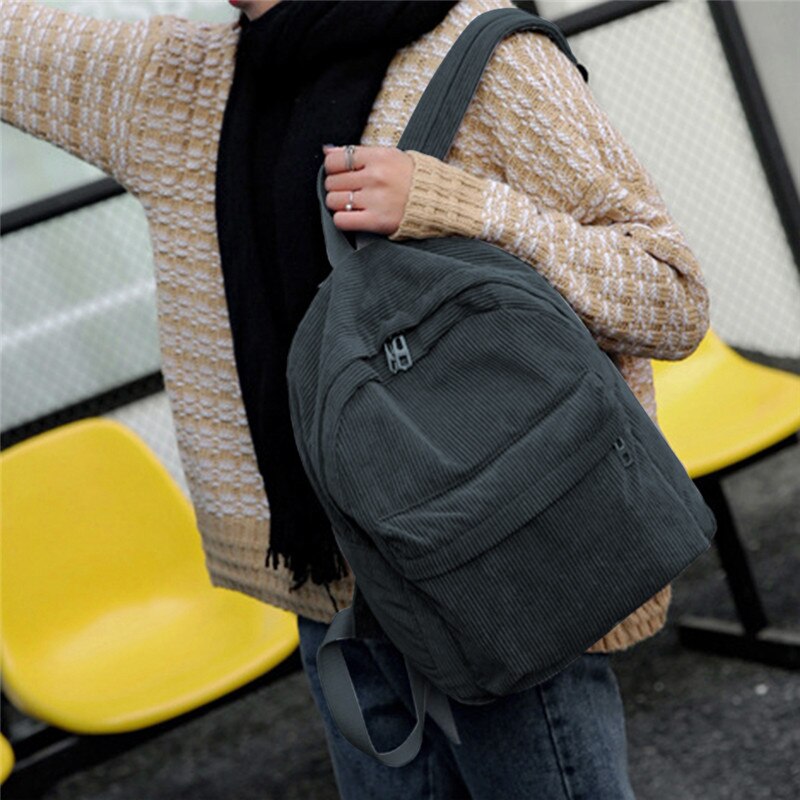 Estilo de tecido macio mochila feminina veludo veludo mochila escolar para adolescente menina listrado: Gray
