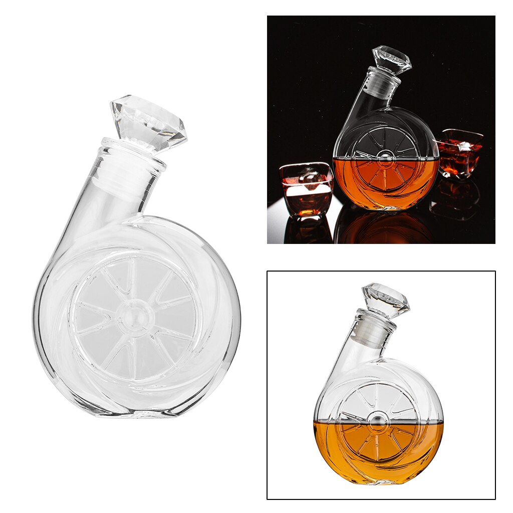 Retro Blower Shaped 17 oz Glass Decanter Whiskey Decanter with Airtight Geometric Stopper for Wine Bourbon Juice Mouthwash